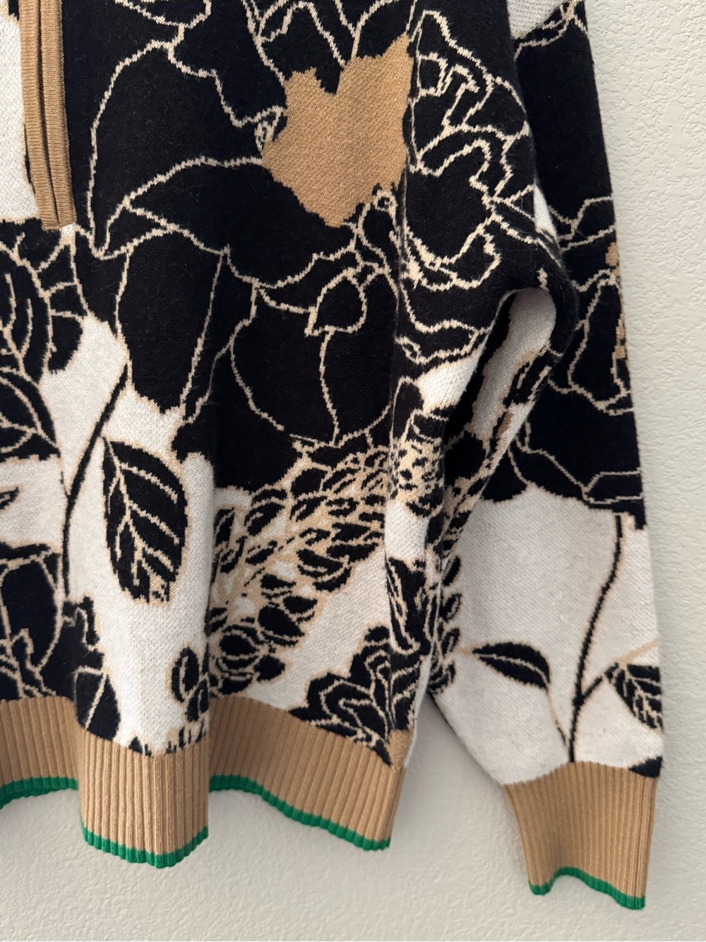 Maeve The Montana Mock Neck Sweater M Anthropologie Black Tan Floral Boxy Chunky - Picture 11 of 13